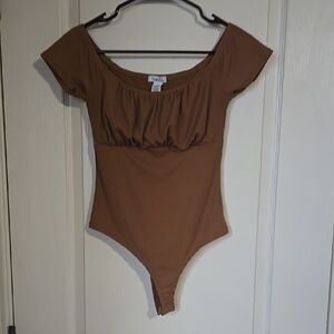 Brown Off-Shoulder Bodysuit